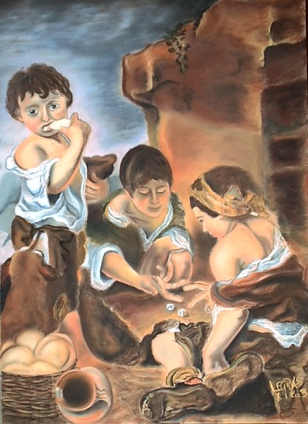 039 Le jeu (inspire de Murillo).jpg - d'après Murillo 1 (50x65 cm)